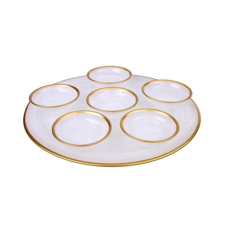 Classic Touch Decor Classic Touch GSPW149 12.75 x 4.25 in. Alabaster White Seder Plate with Gold Rim GSPW149